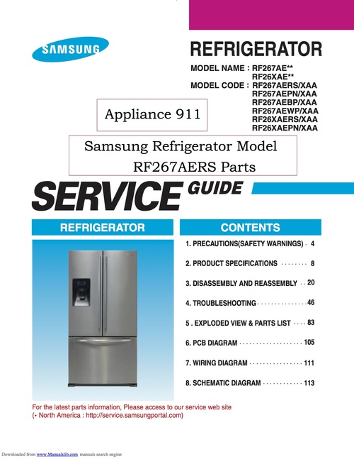 Product picture Samsung refrigerator rf26 rf-26 rf267 rf-267 service guide