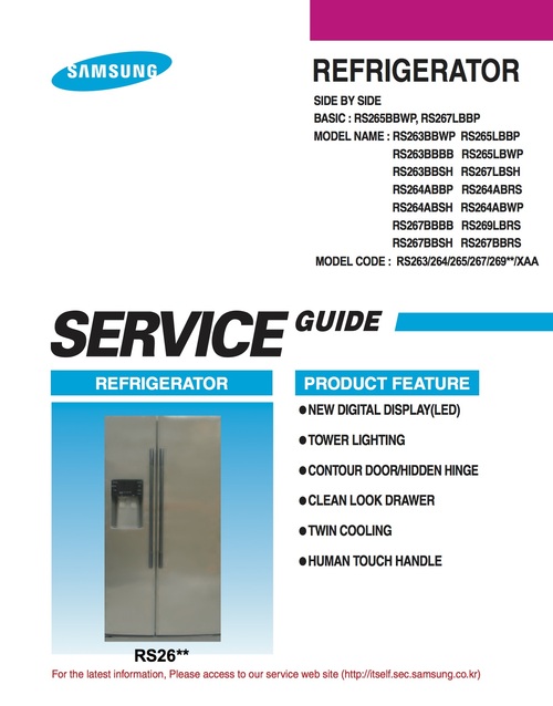 Product picture Samsung refrigerator rs26 rs26 rs-267 rs267 service guide